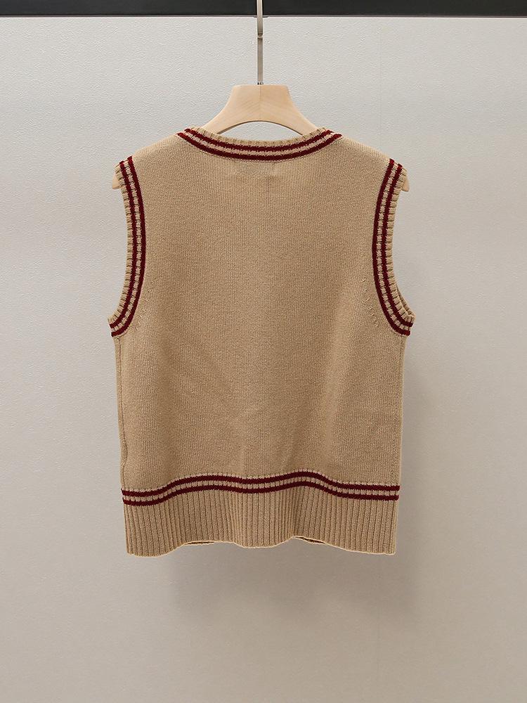 High-End Damen Herbst Retro Farbblock Ärmellose Strickweste