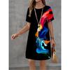 Women Elegant Print Casual Retro Mini Round Neck A-line Dress Temperament Dress Summer New Short Sleeved Dress Fashion New Dress