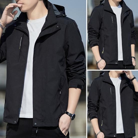 Herren-Herbst-Frühlingsmantel, winddicht, mit Kapuze, Plüsch, verdickt, lässig, einfarbig, abnehmbare Kapuze, Langarmtaschen, warme, mit Fleece gefütterte Winterjacke