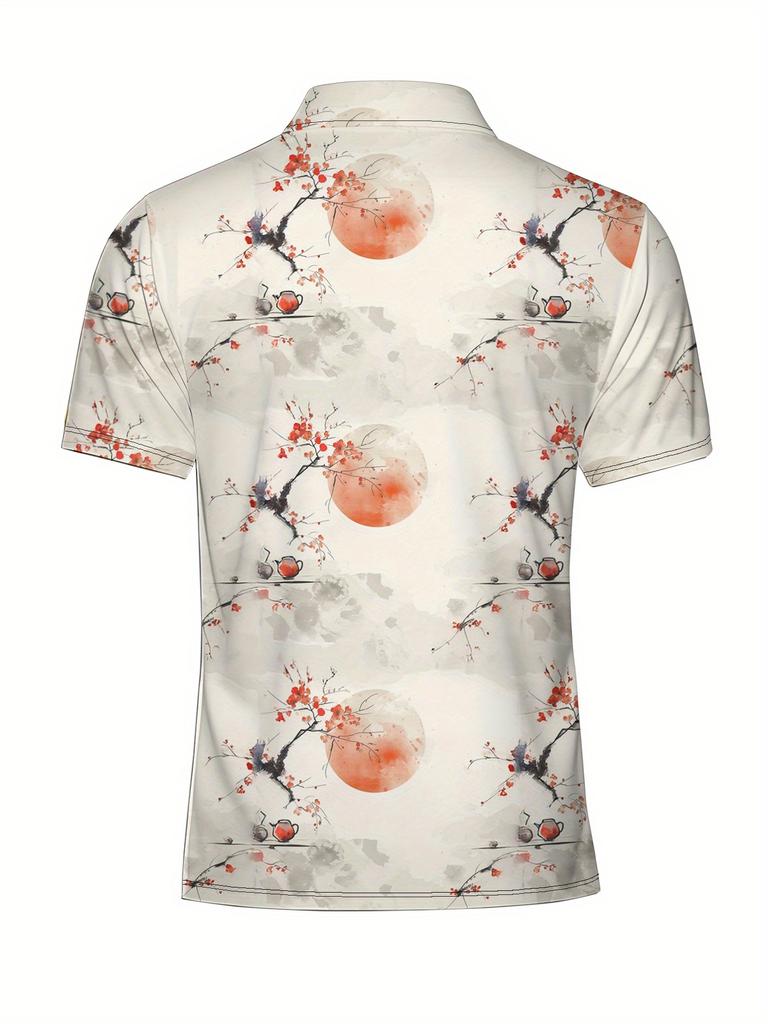 Men'S Short-Sleeve Polo Shirt with Flat Digital Print Pattern - No Texture