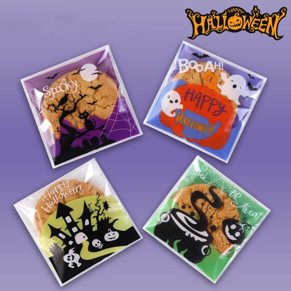 100Pcs/Set 4 Pattern Halloween Candy Bags Self-Sealing Pumpkin Ghost Bat Gift Bags  Kids