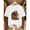 Europäische Größen Herren T-Shirts Wanderbär Aufdruck Rundhals Kurzarm T-Shirt, Zeigt Abenteuergeist Bequemes Lässiges Kurzarm-T-Shirt
