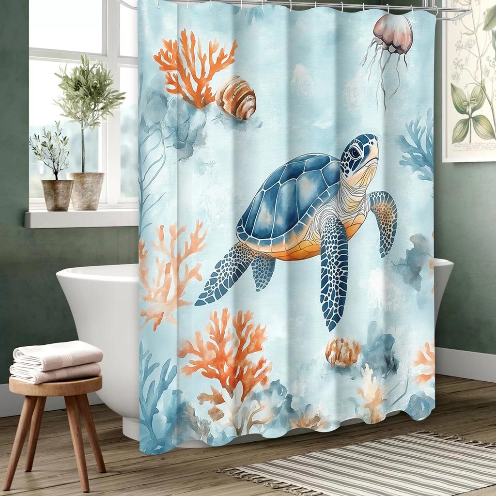 Tortoise Bathing Curtain Bathroom Shower Curtain Waterproof With 12 Hooks Home Deco