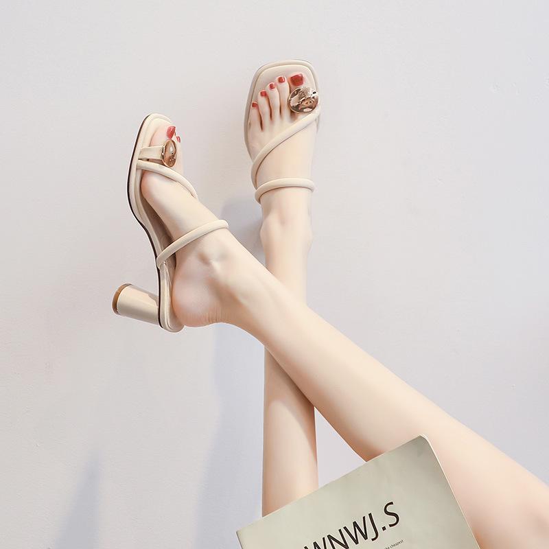 9605-3 Half-drag Women's Outer Wear 2025 Summer New French Gentle Fashion High-heeled Cool Slippers