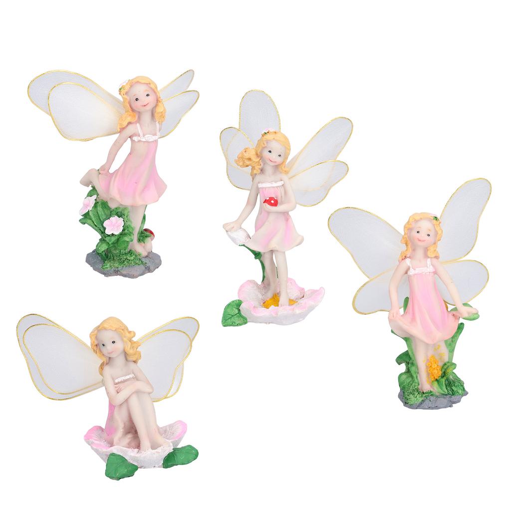 4Pcs Flower Fairies Figurines Statue Garden Home Ornament Resin Model Miniature Landscape Decor