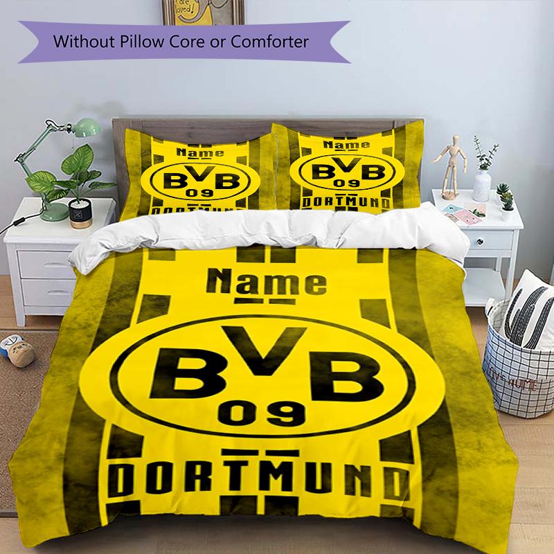 3Pcs Custom Name Borussia Dortmund Bedding Set Duvet Cover Closure Includes 1Duvet Cover 2Pillowcases Soft And Comfortable For All Seasons