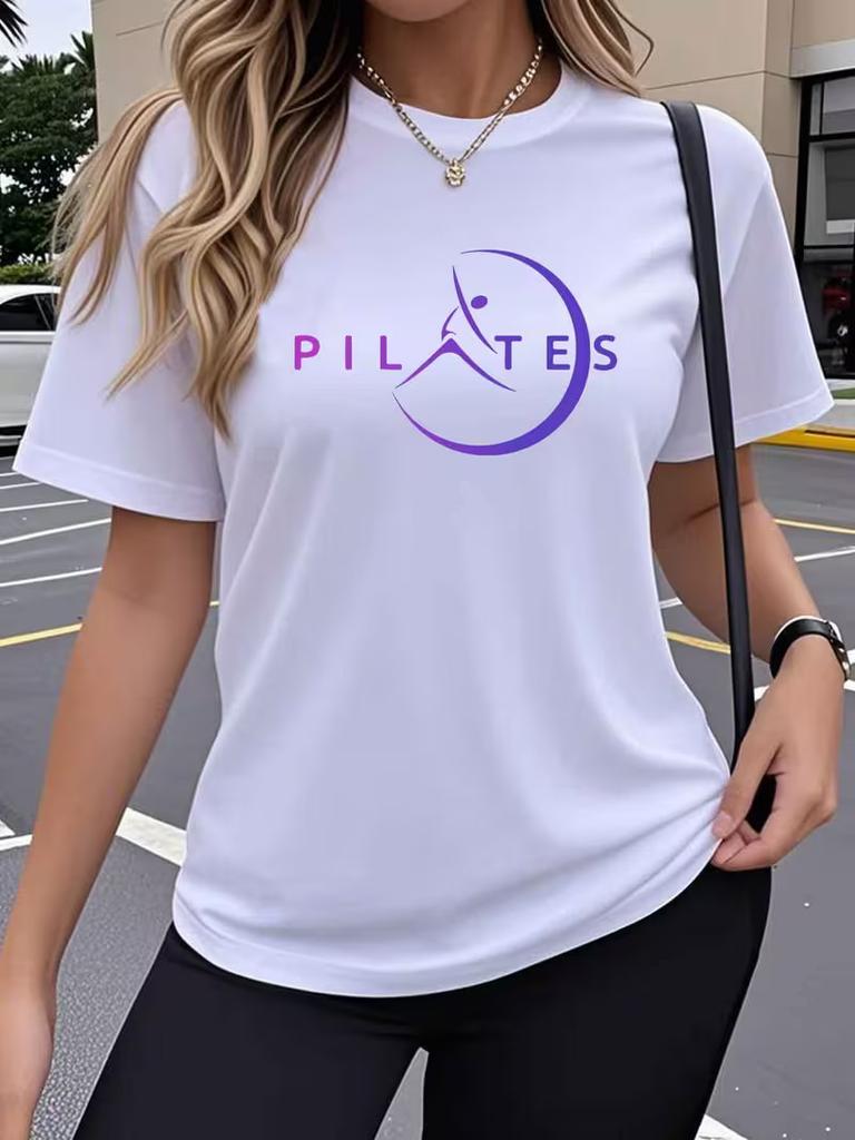 T-shirt Grafica Unisex per Pilates Casual Girocollo Elastica Vestibilità Larga Top