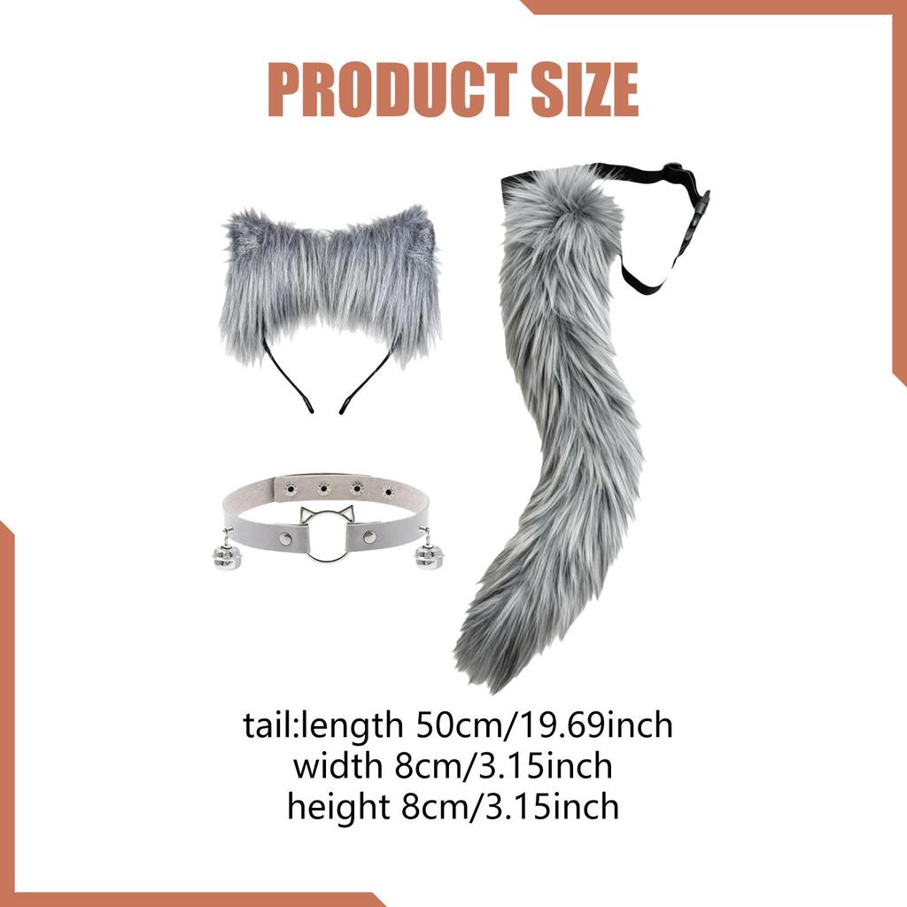 Animal Ears and Tail Set Plush Costume Accessory for Fancy Dress Birthday Carnival Cosplay