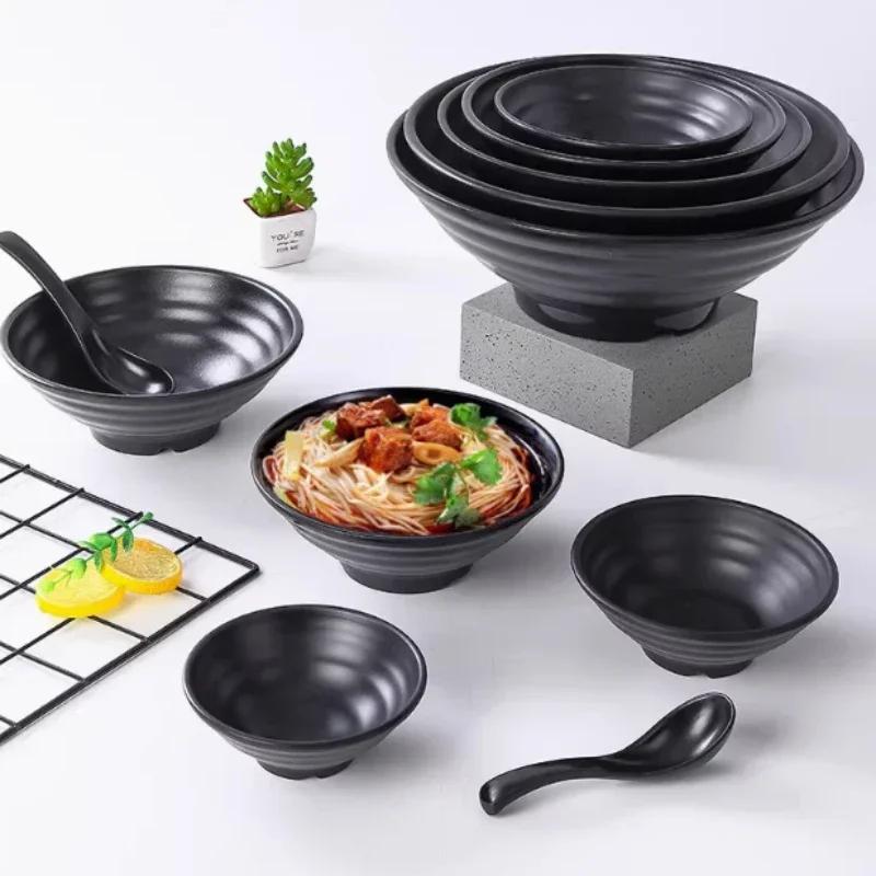 Melamine Tableware Bowl Imitation Porcelain Black Round Soup Bowl Special Bowl for Household Lamian Noodles Kitchen Utensils