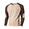 Spring Fall Men Top Regular Fit Colorblocked Long-Sleeve T-Shirt Buttoned Round Neck Patch Decor Casual Sports Parties T-shirt