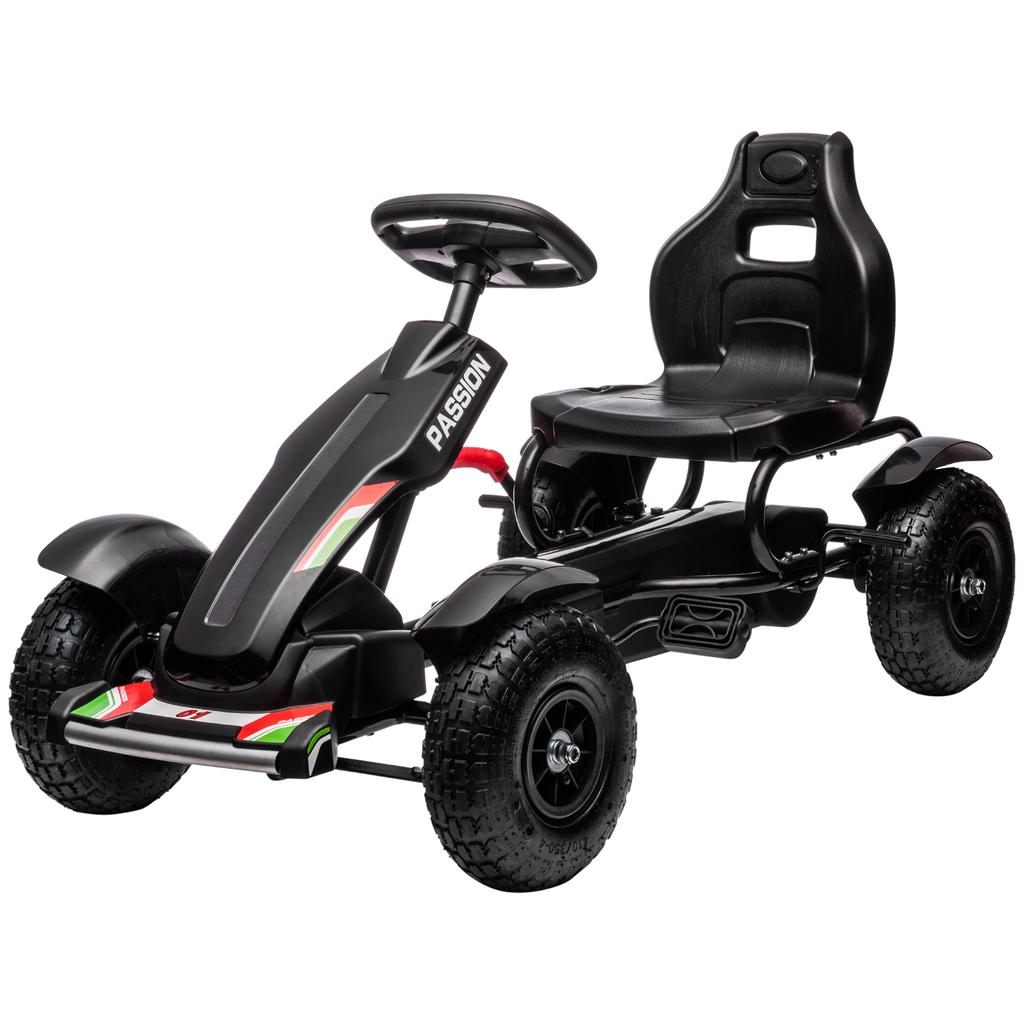 Go-kart a pedali in metallo per bambini con sedile regolabile pneumatici gonfiabili nero