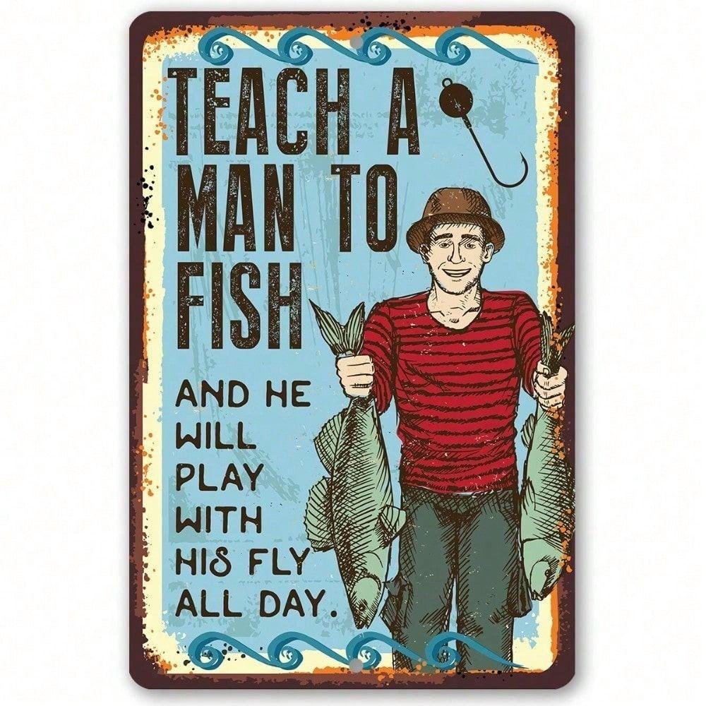 

Metal Wall Art Retro Fishing Wisdom Sign 8x12 Inch Durable Decor for Home Bar Garage