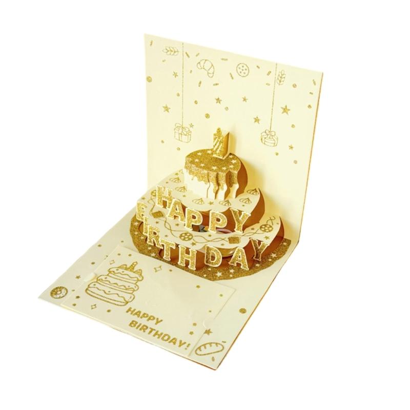 Happy Birthday Card 3D Cake Greeting Card Birthday Greeting Cards with Envelope for Women Men Kid Adult Anniversaries