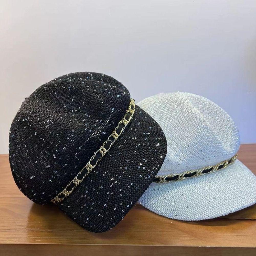 Leather Buckle Hollow Octagonal Hat Sun Protection Peaked Cap Breathable Hat  Spring Summer