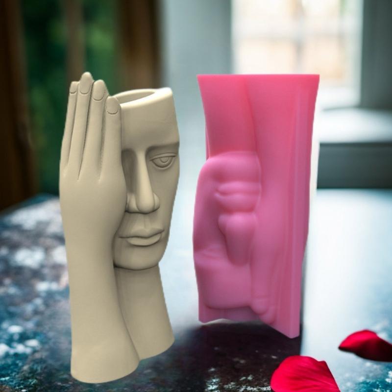 Blomsterpotte silikonform betongform skjermet menneskelig ansiktsform blomsterpotteformer sementform silikonmateriale for