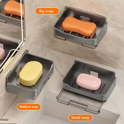 1PC Wall-mounted Perforation-free Soap Box Bathroom Drain Rack Suitable for Bathroom and Kitchen