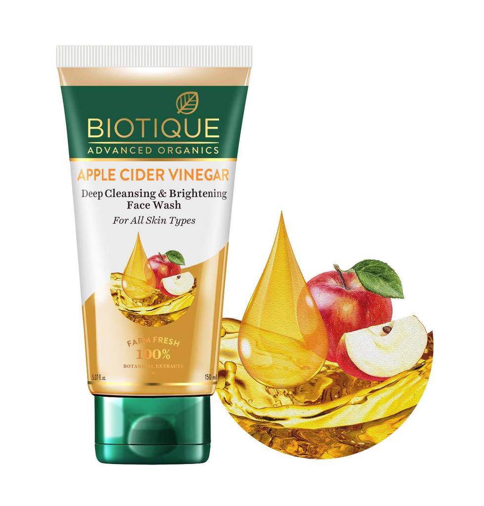 Biotique Apple Cider Vinegar Face Wash 150ml | Deep Cleansing & Exfoliation | 100% Botanical Extracts for Fresh Skin