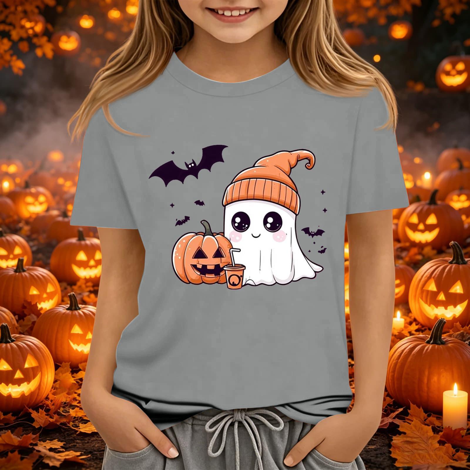 Kids Halloween Printed Round Neck Short Sleeve T-Shirt Casual Loose Fit 160
