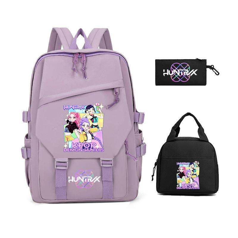 Demon Hunters KPop Demon Hunters Student School Bag Three-piece School Bag Zipper Pencil Case