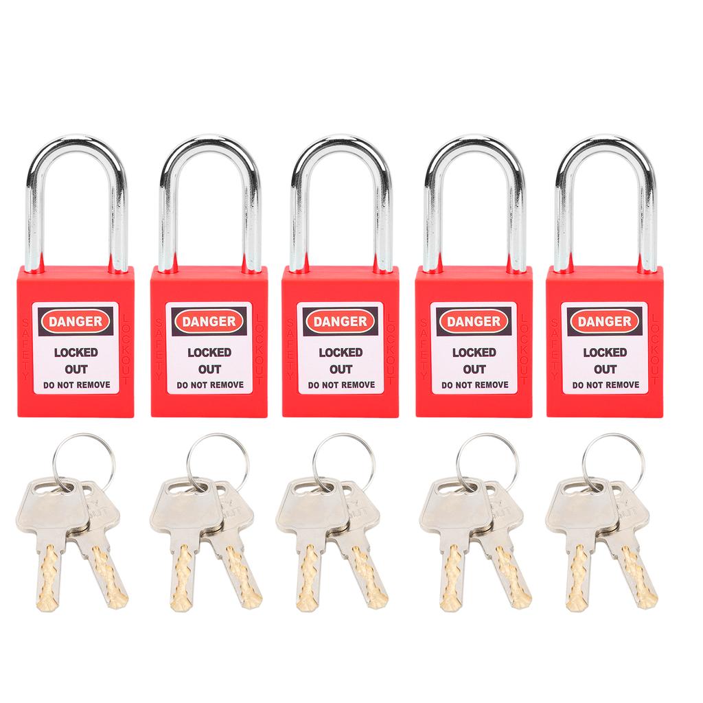 5 Sets 38mm Lockout Lock Insulation LOTO Nylon PA Steel for Nuclear Energy Logistics TransportRed