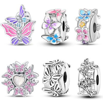 Spring Copper Pink Luminous Butterfly Flowers Charm Bead Fits 3Mm Genuine Bracelet Beautiful DoItYourself Jewellery Birthday Gifts