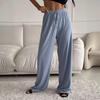 Women's Ribbed Elastic Waistband Casual Wide-Leg Jogging Pants