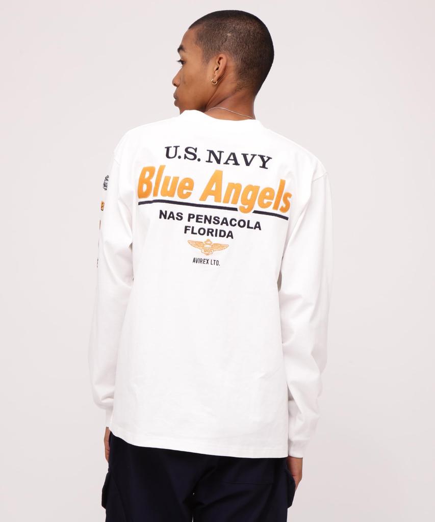 Avirex Long Sleeve Embroidery The Blue Angels L 030 White T-Shirt / Men's (783-4130010)