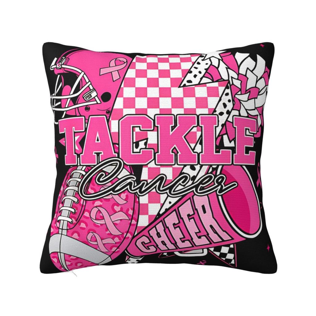 Breast Cancer Awareness Ribbon Pillow Case Cushion Covers Fashion Zipper Decor Pillowcase for Car 4040cm