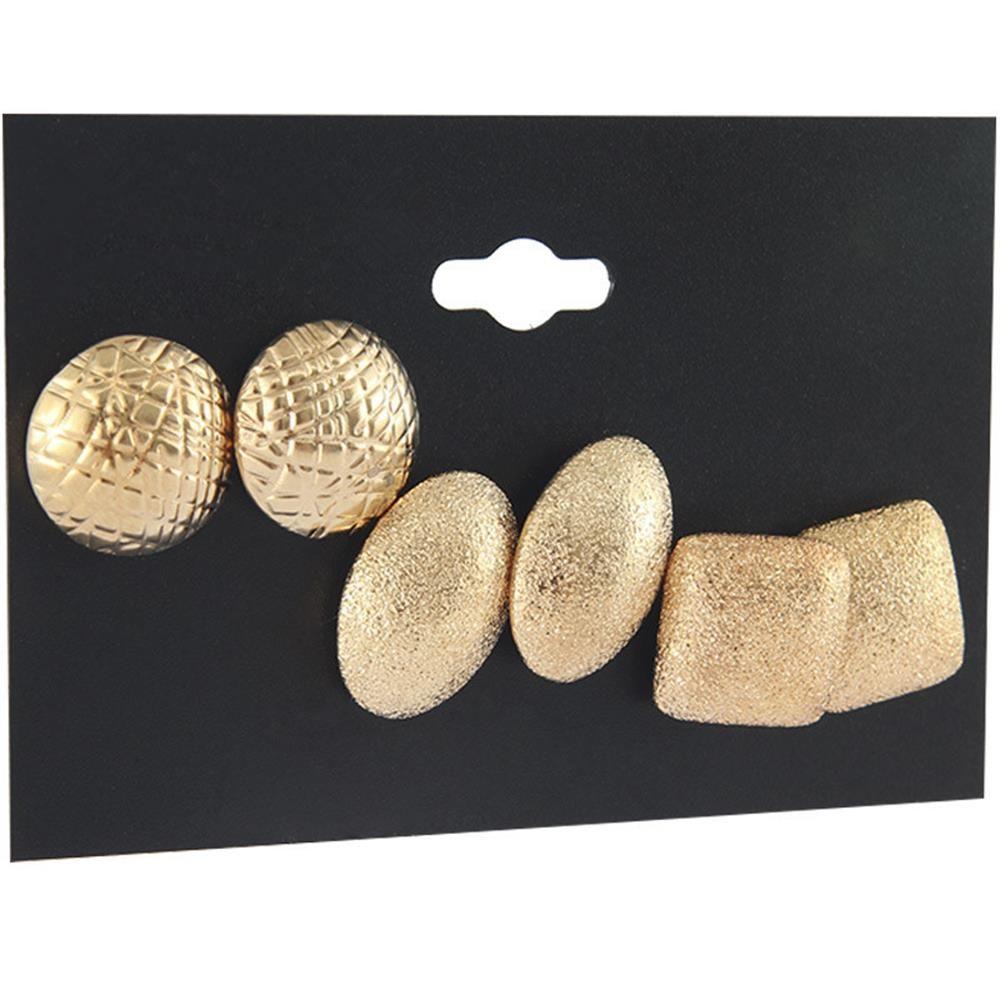 3Pairs/Set Women Metal Jewelry Geometry Pattern Scrub Gold Earrings Round Oval Punk