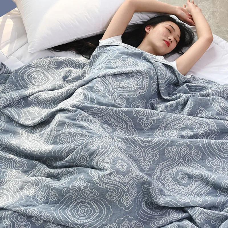 Boho Three Layers Pure Cotton Blanket Gauze Adult Cool Quilt Comforter Sofa Cover Single Double Soft Blanket For Beds Thin Sheet