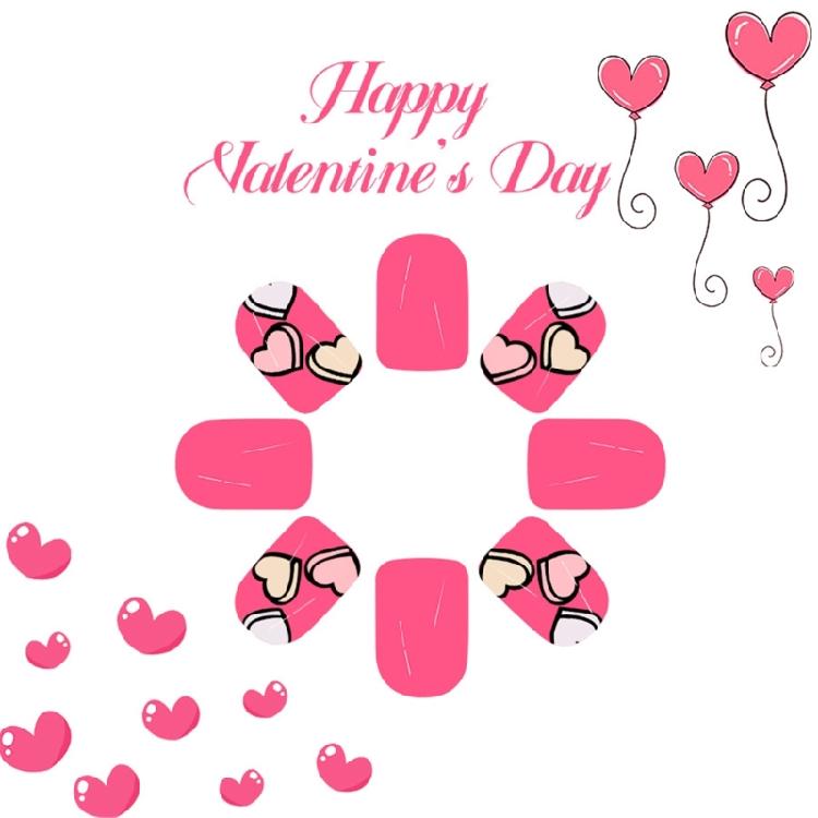 Valentine's Day Press On Nail in Colorful Heart Designs Stick on Nail False Nail Glossy Acrylic Square Nail for Women