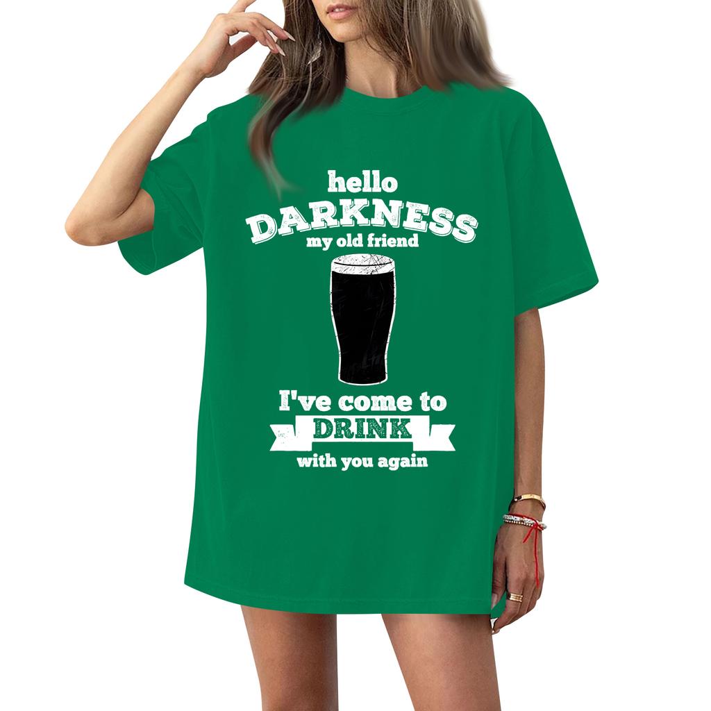 ( Darknss My Old Freend) Women's Fashion Casual Short-Sleeve Neck St. Patrick's Day Printed Shirt/T-Shirt Top