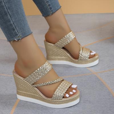 Kadın Terlik Yeni Kaydırıcılar Kadın Takozlu Sandaletler Yaz Topuklu Ayakkabı İnci Rhinestone Platform Günlük Bayan Yüksek Topuklu Terlikler
