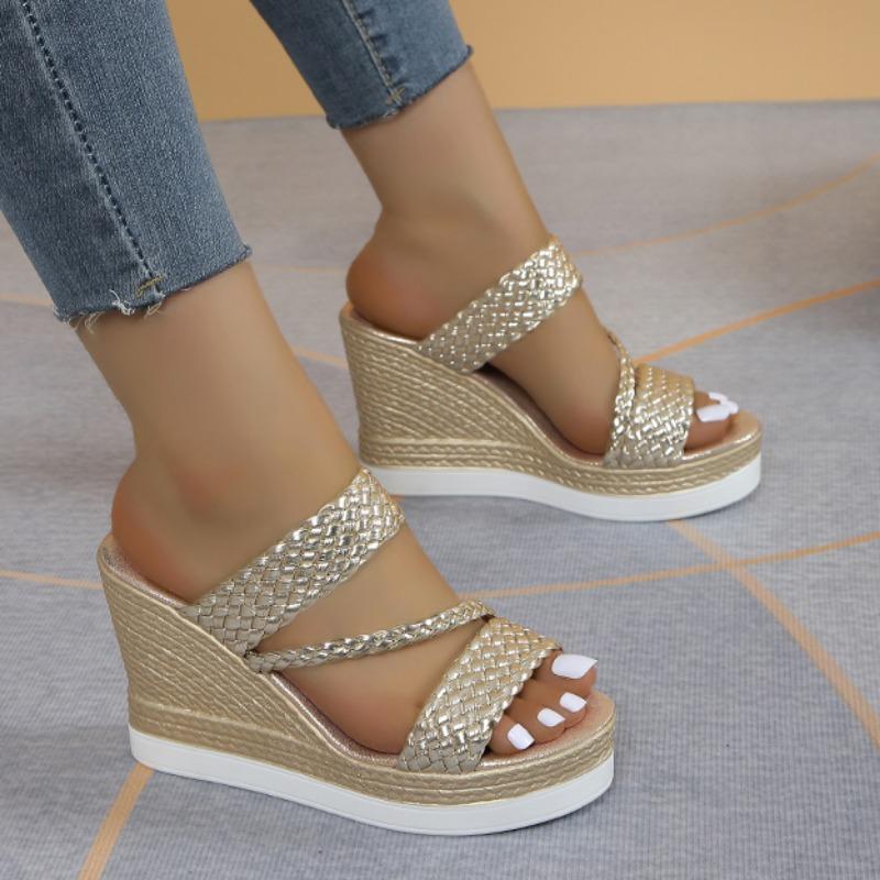 

Fashion Women s Slipper New Slides Women Wedge Sandals Summer Pump Fashion Pearl Rhinestone Platform Casual Ladies High Heels Slippers 42 золотой