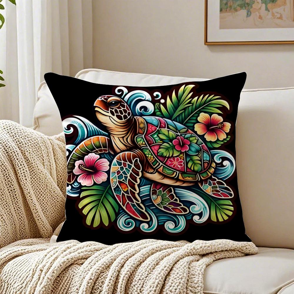Turtle Hawaiian Sea Turtle Pillow Case Organic Short Plush Cushion Covers Breathable Washable WrinkleResistant