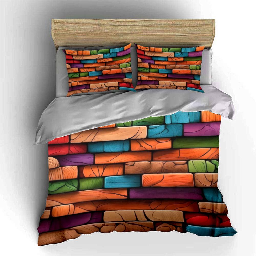 Colorful Wooden Blocks Decorative Set Kid'S And Adults' Bedroom Decor, Exquisite Three-Piece Bedding Set Gift