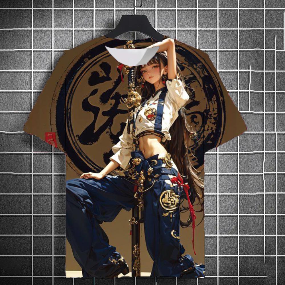 Samurai Katana Tattoo Girl 3D Print T-Shirts Men Women Short Sleeve T Shirt Harajuku Top Street Tees Men's Clothing