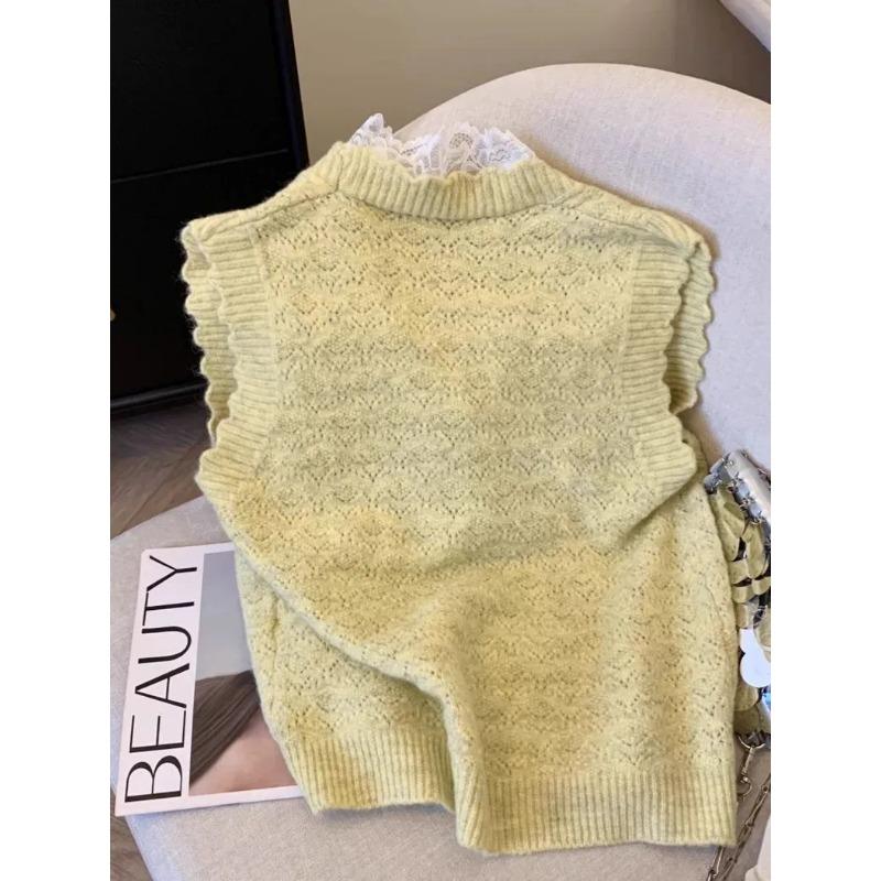 Spitze Schleife Weste Pullover Damen Neu 2025 Herbst Äußere Schicht Pulloverweste