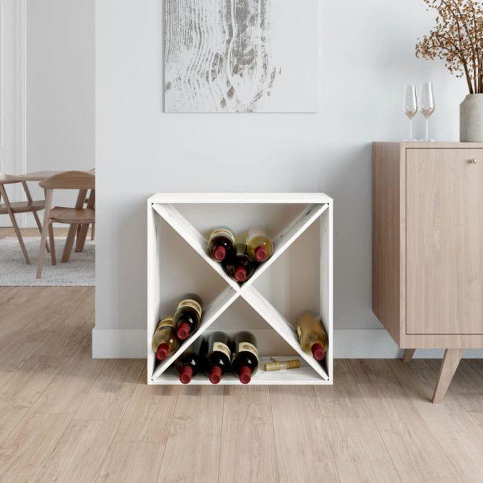 Armoire à vin - Bois de pin massif - Blanc - 62x25x62 cm - Montage facile