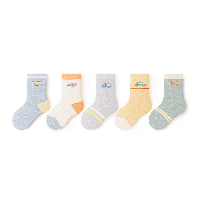 5 Paar Neugeborenen Socken Strick Weiche Baumwollsocken Kinder Mittelhohe Socken Auto Cartoon Säugling Kleinkind Socken für Jungen Mädchen