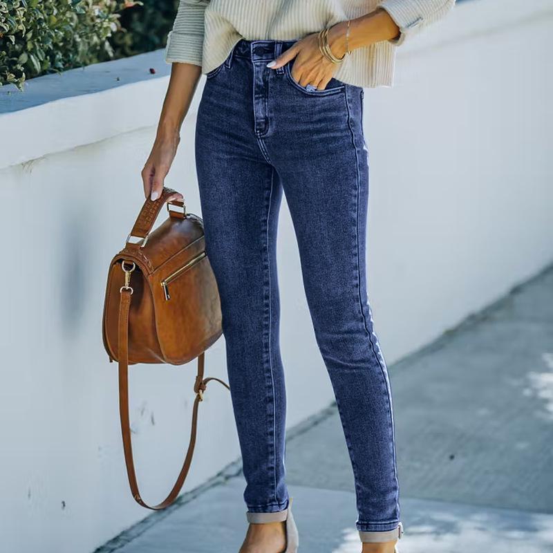 

2025 Autumn/Winter High-Waisted European & American Women s Skinny Blue Jeans Denim Trousers L сірий колір/синій