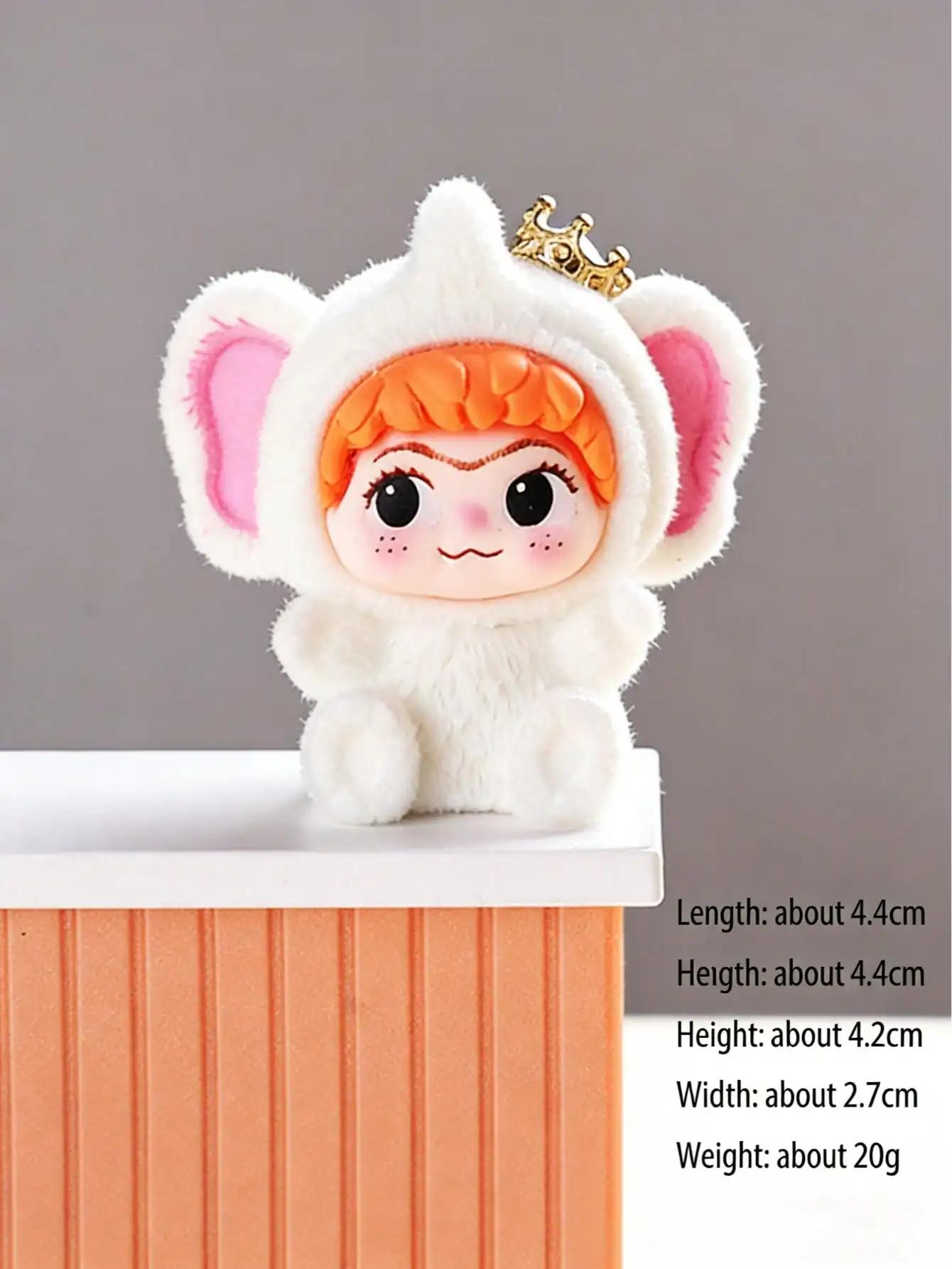 

1 Pc Cute Flocked Kuku Elephant Ornament - Creative Gift, Perfect for Car & Office Desk Decoration білий