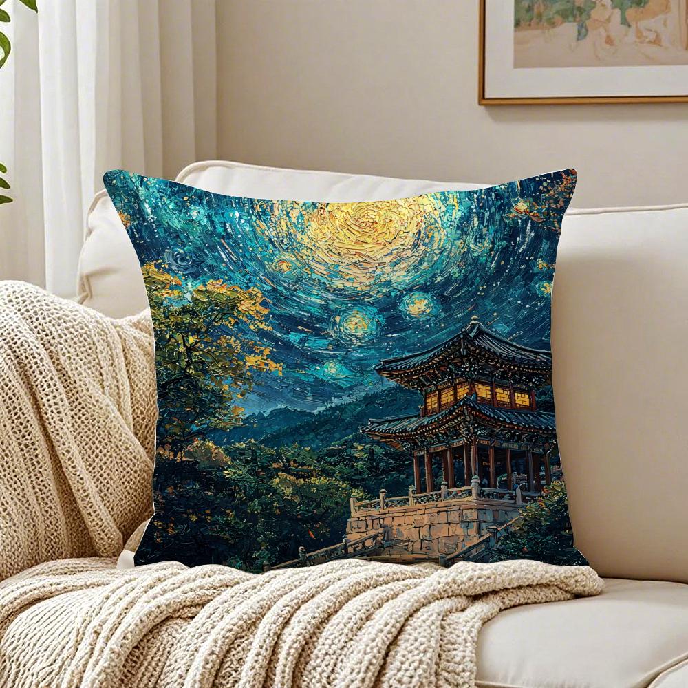 Culture Style Buddhist Temple Cushion Cover Pillowcase Antidustmite Living Room Sofa Decor Cushion Room