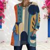 Women Plus Size Round Neck Long Sleeve Geometric Printed Loose Longline T Shirt With Pockets