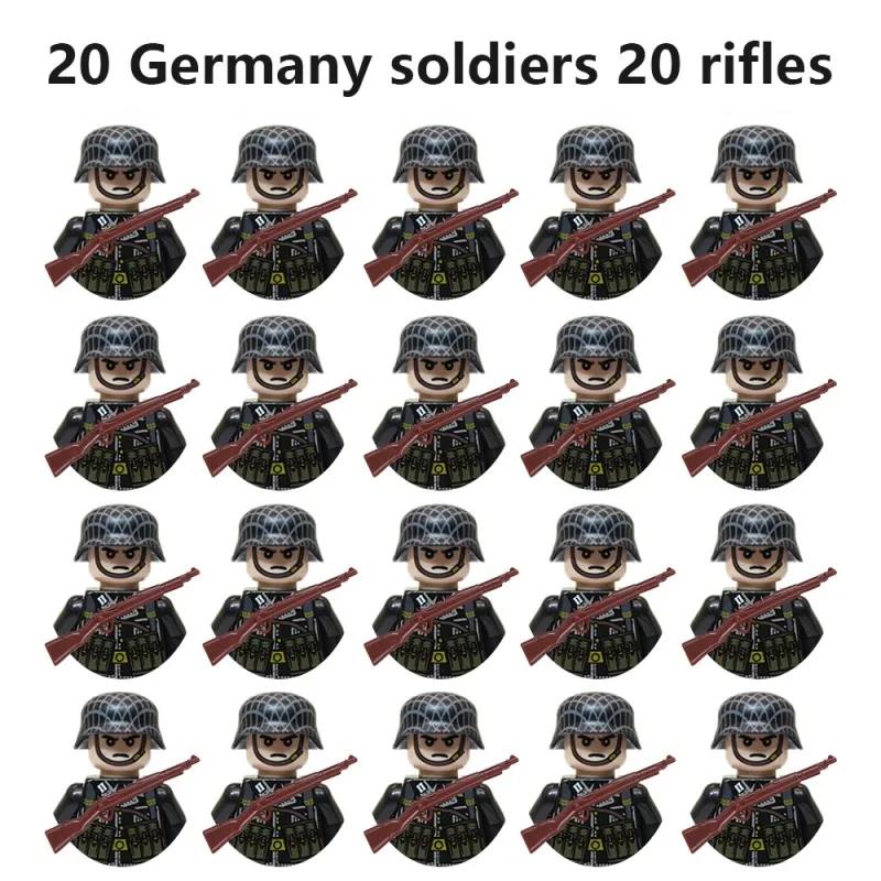 20Pcs/Set WW2 Military Soldier Array Soviet US UK France Japan Canada Italy China Building Blocks Action Figure Bricks Kids Toy