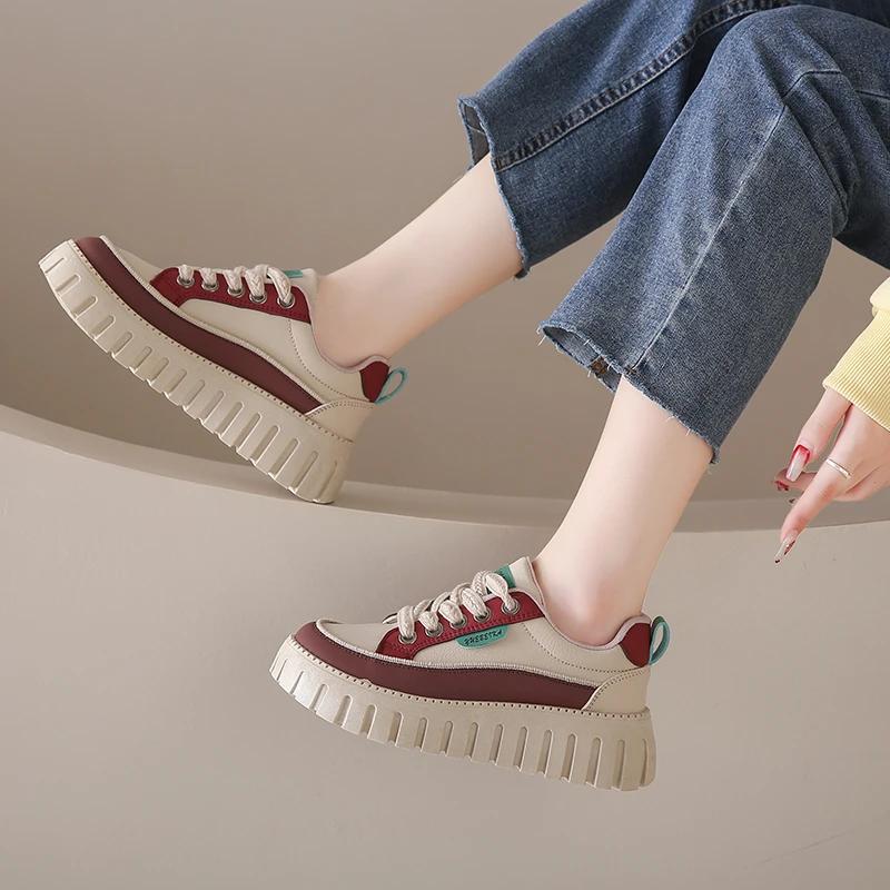 fashion 2024 Fashion Women's Shoes Lace-up Women's Vulcanize Shoes Hot Sale Color Matching High Quality Round Toe Classic Casual Shoes