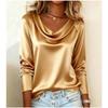 Spring Autumn Versatile Office Draped Collar Flowy Long-Sleeve Blouse - Stylish Elegant 100% Polyester Shirt
