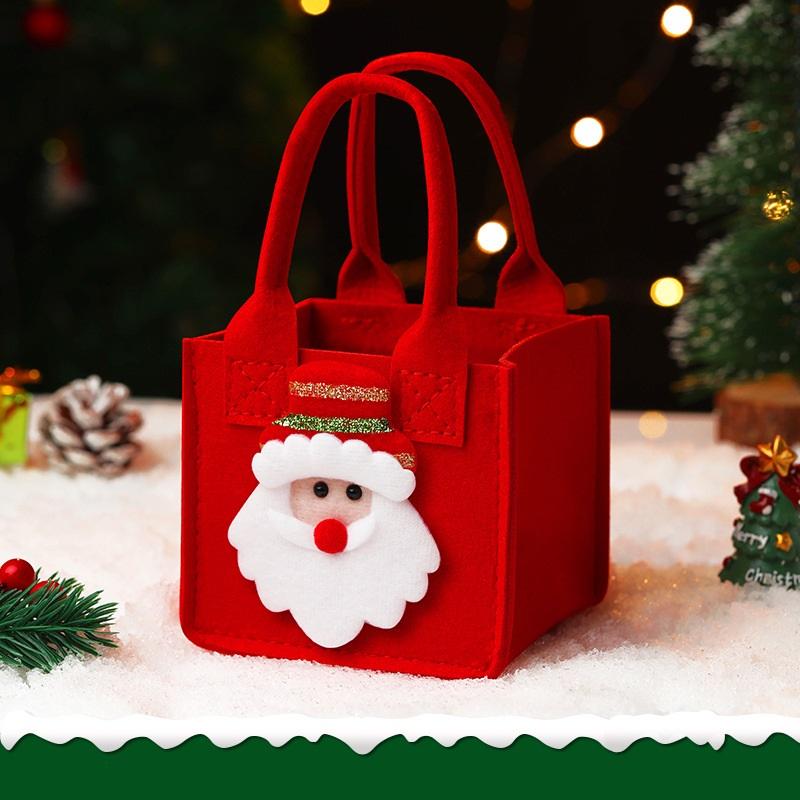 Christmas Gift Bag Felt Cloth Children Cartoon Elk Santa Snowman Candy Bag Christmas Eve Handheld Portable Small Tote Xmas Decor