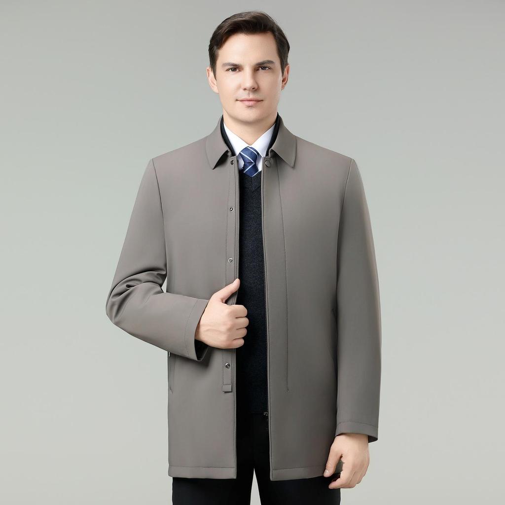 Men's Winter Down Jacket: Removable Liner, Warm Lapel Coat, White Duck Down, Middle-Aged Business Style