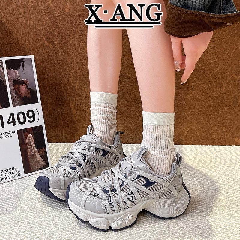 Leather Dad Shoes Children's Spring and Summer New Thick-soled Heightening Women's Shoes Mesh Breathable Casual Sports Shoes